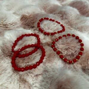 Red Beaded Bracelets Set